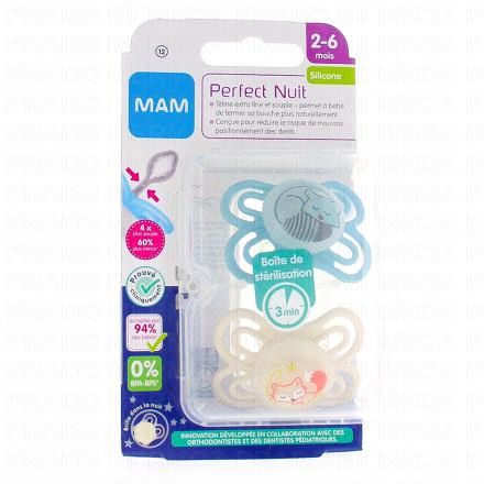 MAM Sucettes 2-6 mois perfect nuit silicone &agrave; l'unit&eacute; (bleu)
