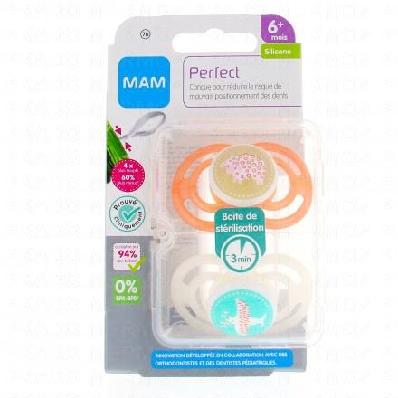 MAM Duo Sucettes +6 mois perfect silicone (blanc / orange)
