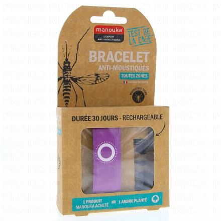 MANOUKA Bracelet anti-moustique Adulte + 1 recharge 6ml (violet)