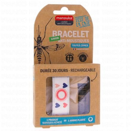 MANOUKA Bracelet anti-moustique Junior + 1 recharge 6ml (coeurs)