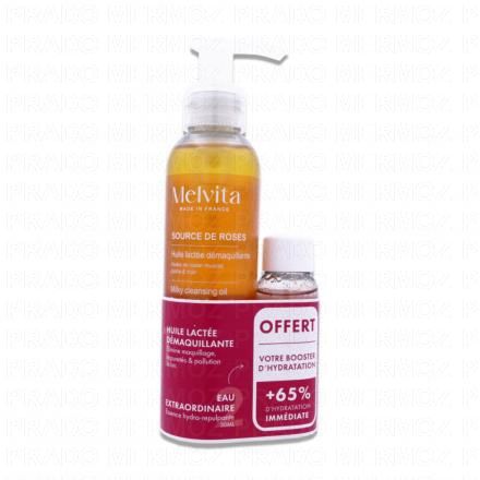 MELVITA Source de roses - Huile lact&eacute;e d&eacute;maquillant (flacon 145ml + eau extraordinaire 30ml offerte)