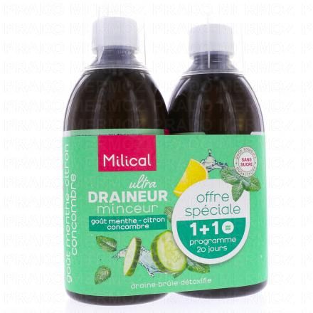 MILICAL Draineur Ultra go&ucirc;t Menthe, Citron, Concombre 500mlx2
