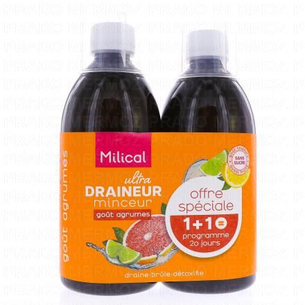 MILICAL Draineur minceur ultra go&ucirc;t agrumes lot de 2 x 500ml