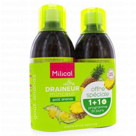 MILICAL Draineur ultra go&ucirc;t ananas (lot de 2 flacons 500ml)