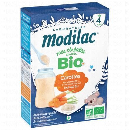 MODILAC Mes c&eacute;r&eacute;ales Bio du soir Carottes d&egrave;s 4 mois 250g