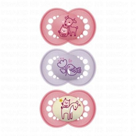 MAM Original Nature - 2 Sucettes jours + 1 Sucette Nuit +18 Mois (rose / mauve)