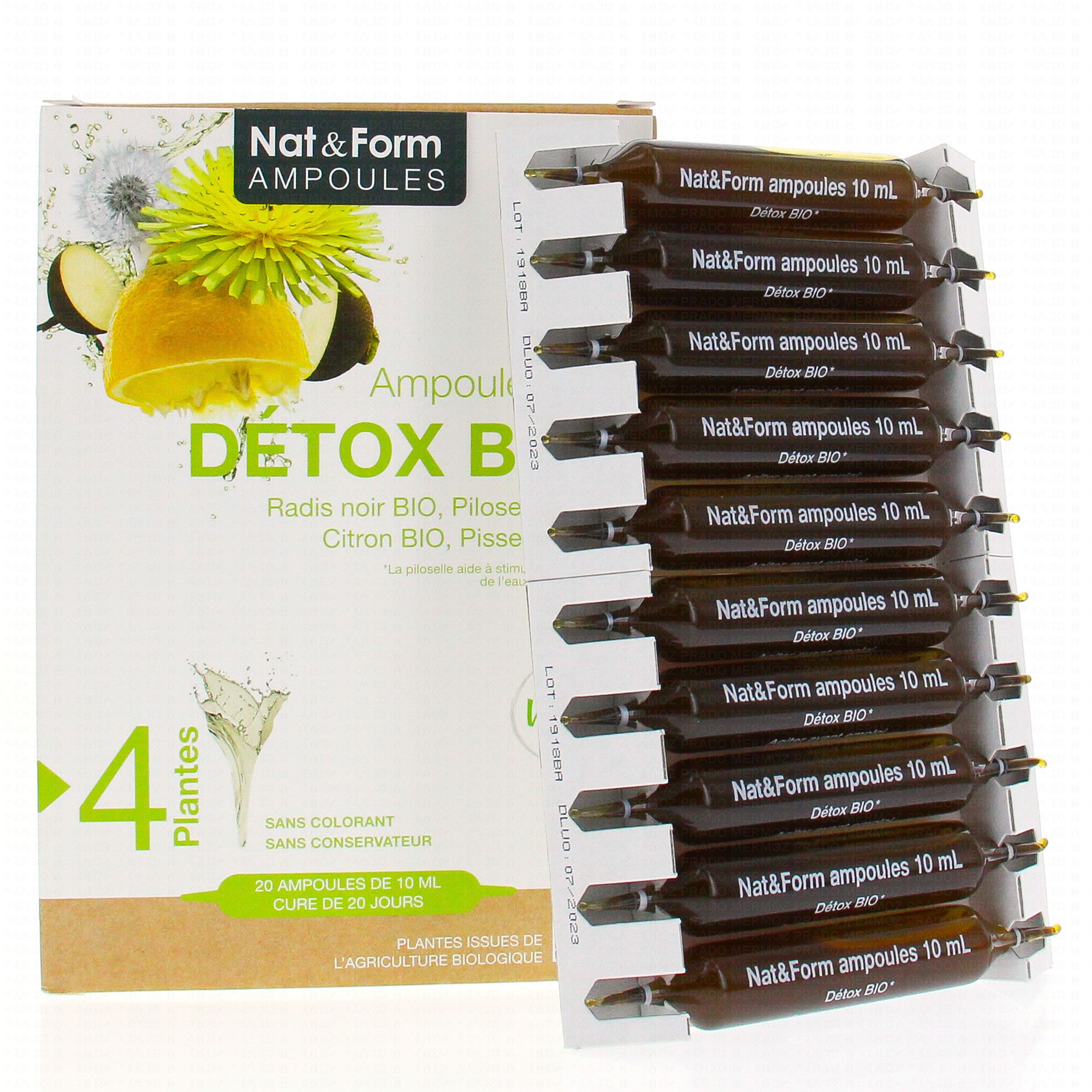 NAT & FORM Ampoules Détox bio 20 ampoules de 10ml Pharmacie en