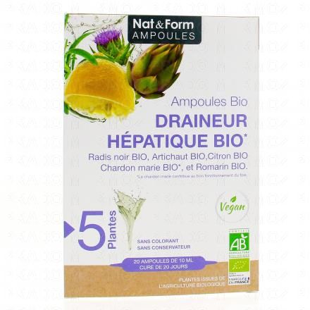 NAT & FORM Draineur H&eacute;patique bio 20 ampoules de 10ml