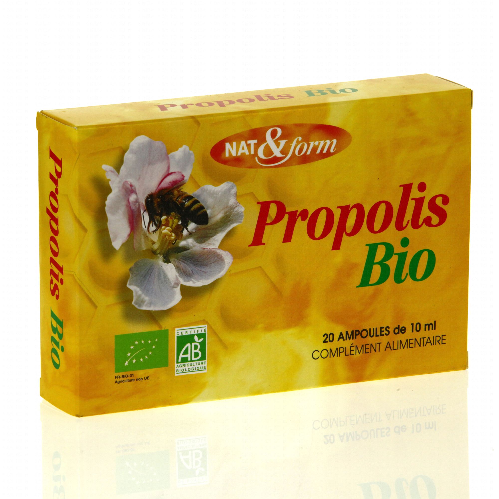 NAT & FORM Propolis bio boîte de 20 ampoules de 10ml Pharmacie en