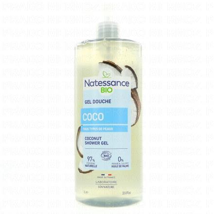 NATESSANCE Gel douche rafraichissant eau de coco flacon 1l