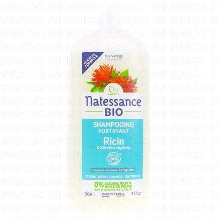 NATESSANCE Shampooing fortifiant Ricin bio et k&eacute;ratine v&eacute;g&eacute;tale flacon 500ml