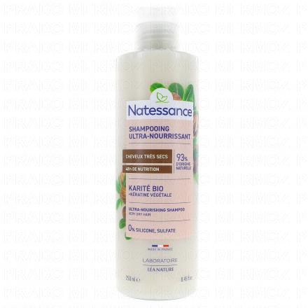 NATESSANCE Shampooing ultra nourrissant karit&eacute; et k&eacute;ratine v&eacute;g&eacute;tale flacon 250ml