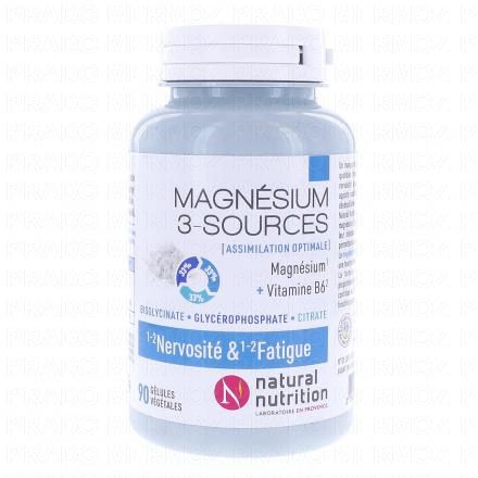 NATURAL NUTRITION Magn&eacute;sium 3 Sources + B6 90 g&eacute;lules