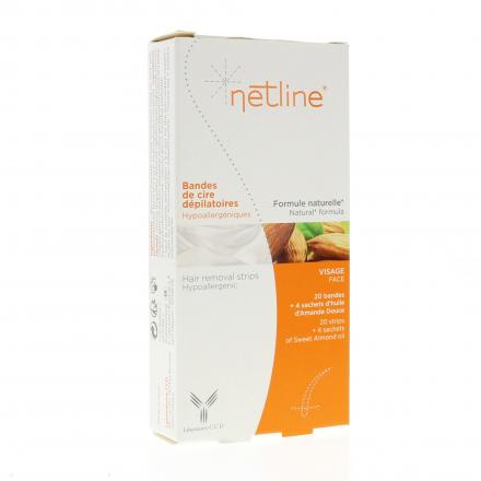 NETLINE Bandes de cires d&eacute;pilatoires visage hypoallerg&eacute;niques x20