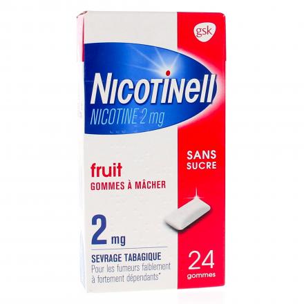 NICOTINELL fruit 2 mg sans sucre (boîte de 24 gommes)