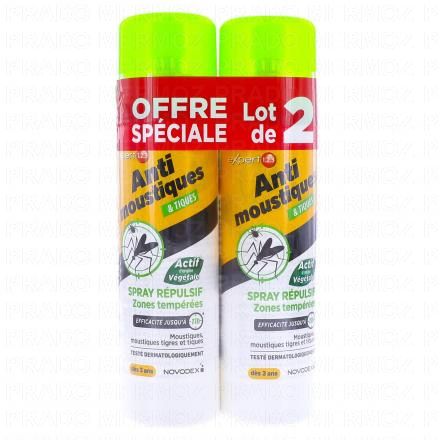 NOVODEX Spray Anti-Moustiques et Tiques Zone temp&eacute;r&eacute;e 2x100ml