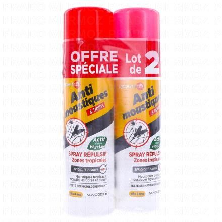 NOVODEX Spray R&eacute;pulsif Moustique et Tiques Zones Tropicales 2x100ml