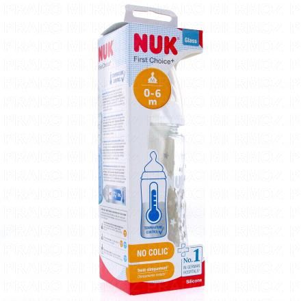 NUK First Choice - Biberon 1er &acirc;ge 0-6mois 240ml (blanc feuilles)