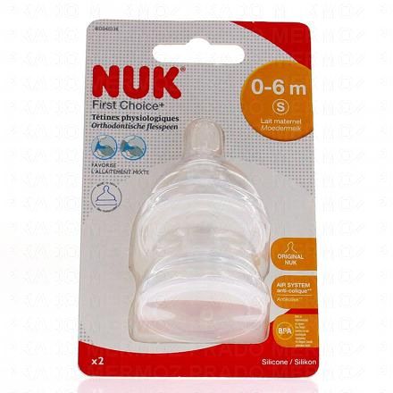 NUK First Choice - T&eacute;tines physiologiques pour biberon 0-6mois (taille s)