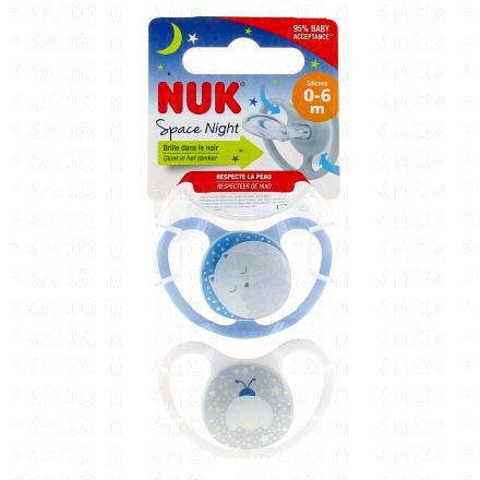 NUK Space Night Sucettes perfectionn&eacute;es 0-6 mois x2 (bleu)