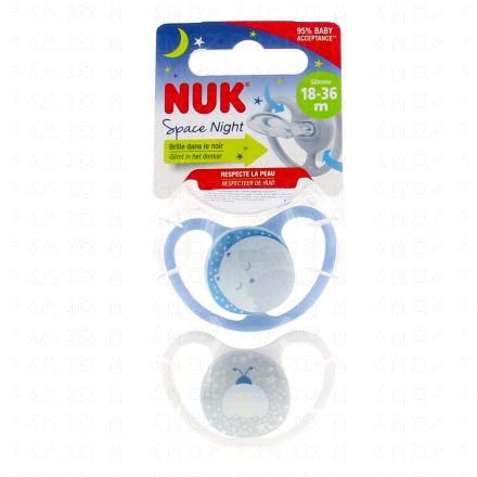 NUK Space night Sucettes perfectionn&eacute;es 18-36 mois x2 (bleu)