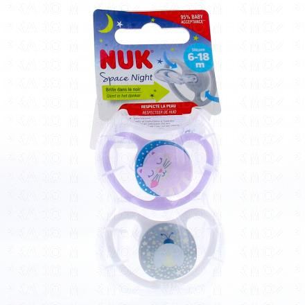 NUK Space Night Sucettes perfectionn&eacute;es 6-18 mois x2 (rose)
