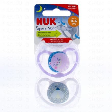 NUK Space Night Sucettes perfectionn&eacute;es 0-6 mois x2 (rose)