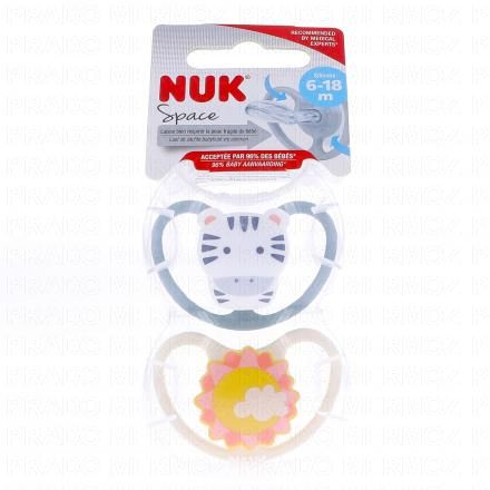 NUK Space - Sucettes Physiologiques Silicones 6-18 mois (fille)
