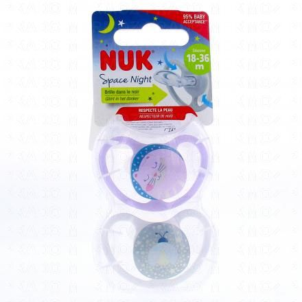 NUK Space night Sucettes perfectionn&eacute;es 18-36 mois x2 (rose)