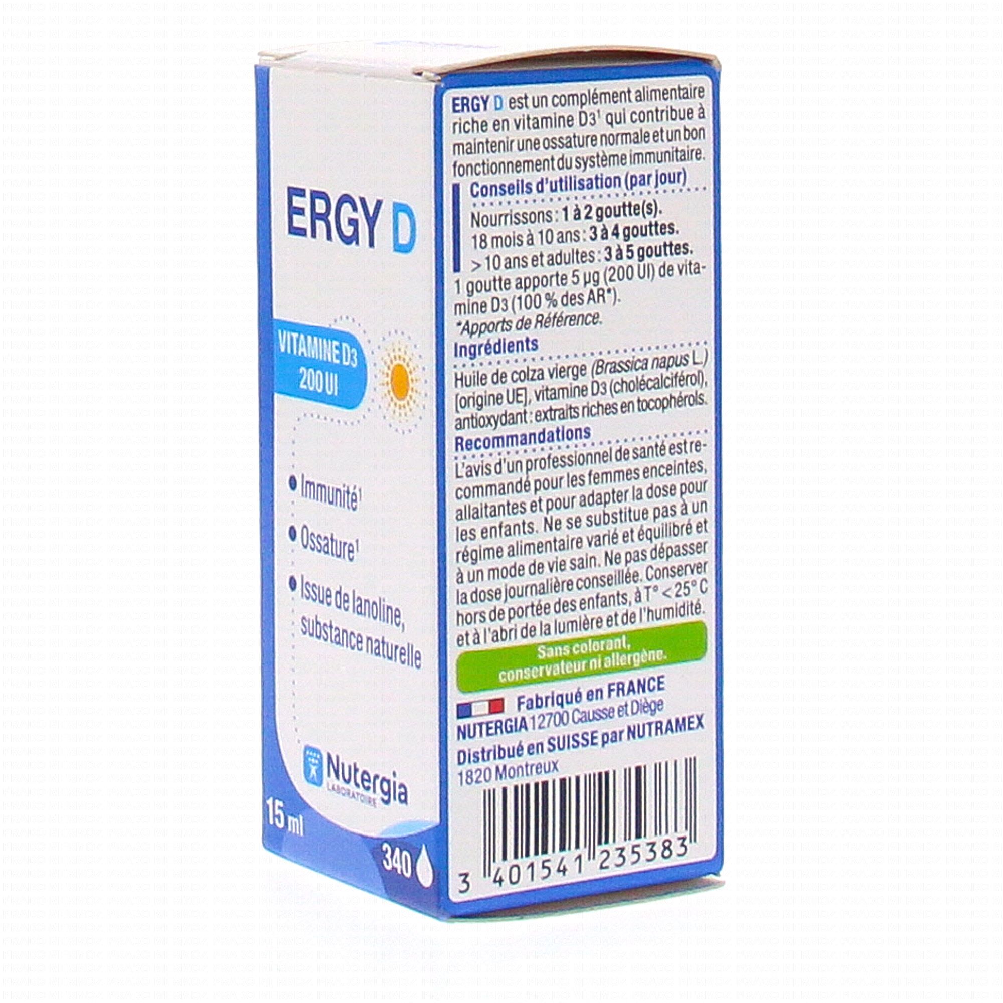 NUTERGIA Ergy D vitamine D3 flacon 15ml - Pharmacie Prado Mermoz