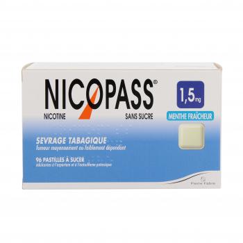 NICOPASS 1,5mg sans sucre menthe fraîcheur (boîte de 96 pastilles)