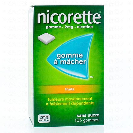 NICORETTE Fruits 2 mg sans sucre (boîte de 105 gommes)