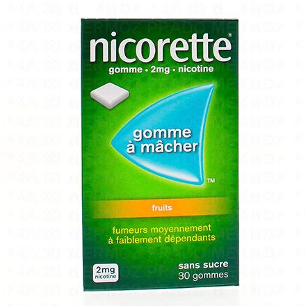 NICORETTE Fruits 2 mg sans sucre (boîte de 30 gommes)