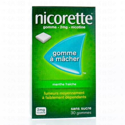 NICORETTE Menthe fraîche 2 mg sans sucre (boîte de 30 gommes)