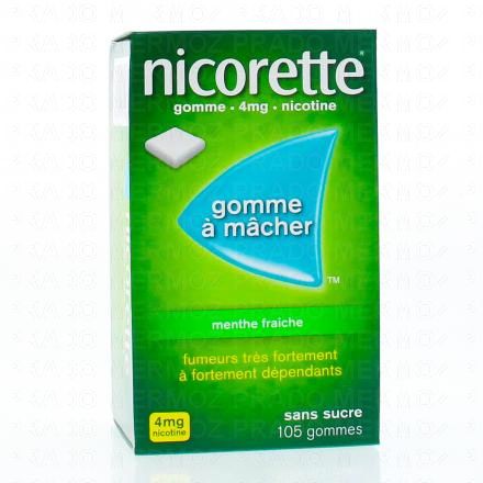 NICORETTE Menthe fraîche 4 mg sans sucre (boîte de 105 gommes)