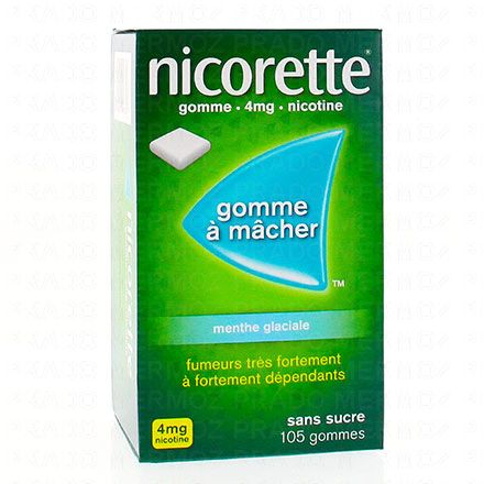 NICORETTE Menthe glaciale 4 mg sans sucre (boîte de 105 gommes)