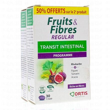 ORTIS Fruits et fibres Regular Transit intestinal 30 comprim&eacute;s Promo 50% offert sur le 2&egrave; produit