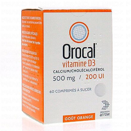 Orocal vitamine d3 500 mg/200 u.i. (flacon de 60 comprimés)