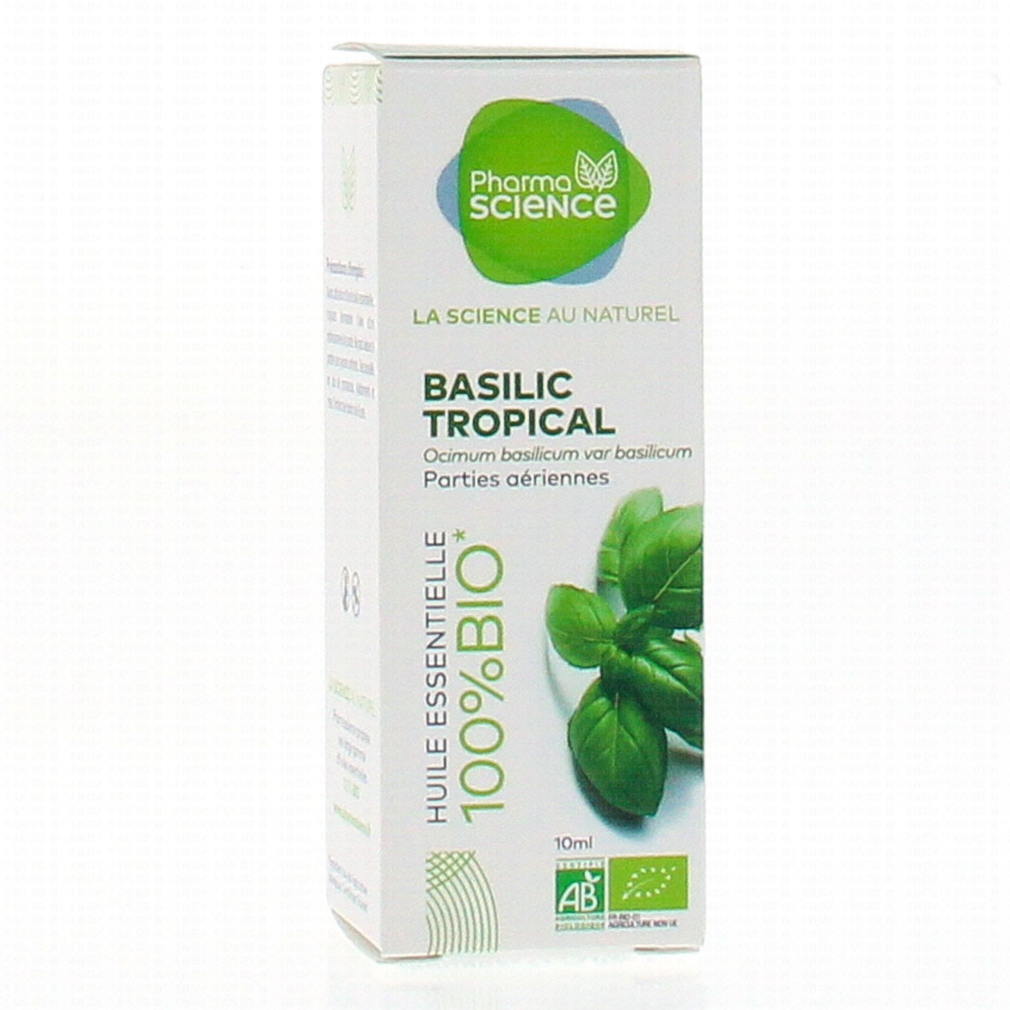 PHARMASCIENCE Huile essentielle de basilic Tropical bio flacon 10 ml -  Pharmacie Prado Mermoz