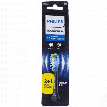 PHILIPS Sonicare - Tête de brosse C3 Premium Plaque Defence 2+1 offert (noir)