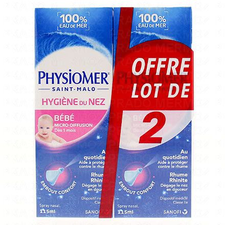 PHYSIOMER B&eacute;b&eacute; Hygi&egrave;ne du nez micro-diffusion (lot de 2 flacons 115ml)