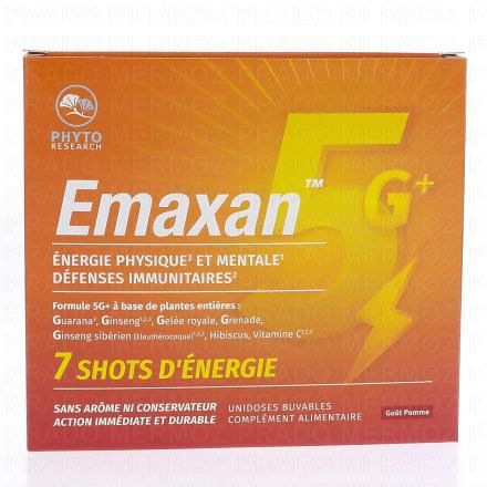 PHYTORESEARCH Emaxan 5G+ - Energie Physique & Mentale - D&eacute;fenses Immunitaires x7 shots