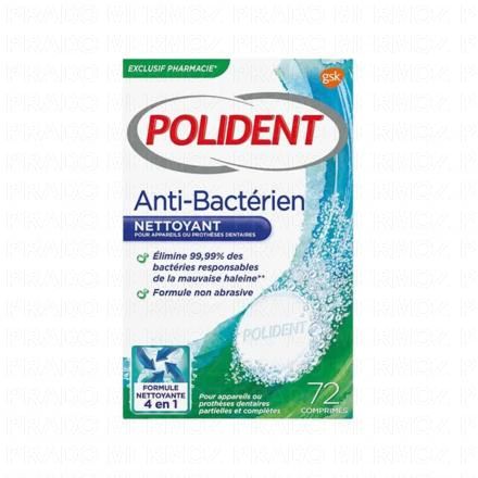POLIDENT Nettoyant Anti-bacterien Appareils Et Proth&egrave;ses Dentaires x72 Comprimes