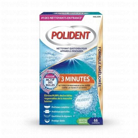 POLIDENT Nettoyant pour appareils dentaires 3min x66 comprim&eacute;s
