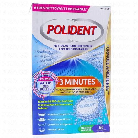 POLIDENT Nettoyant pour appareils dentaires 3min x66 comprim&eacute;s