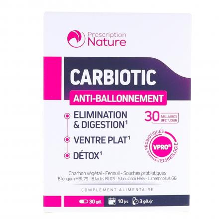 PRESCRIPTION NATURE Carbiotic ventre plat x30 g&eacute;lules
