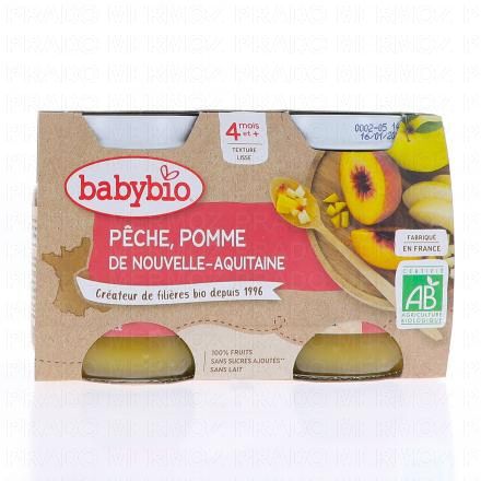 BABYBIO Fruits - Petits pots Pomme / P&ecirc;che d&egrave;s 4 mois 2x130g