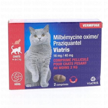 VIATRIS Milbemycine Oxime / Praziquantel Chat+2kg x2 Comprim&eacute;s