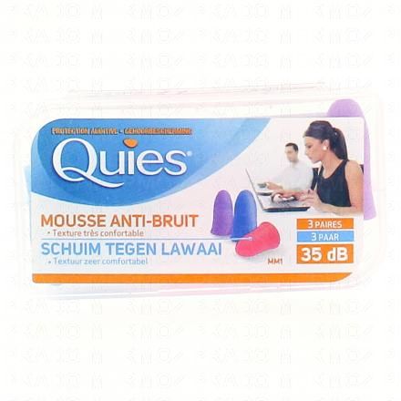 QUIES Protection auditive mousse anti-bruit bo&icirc;te de 3 paires