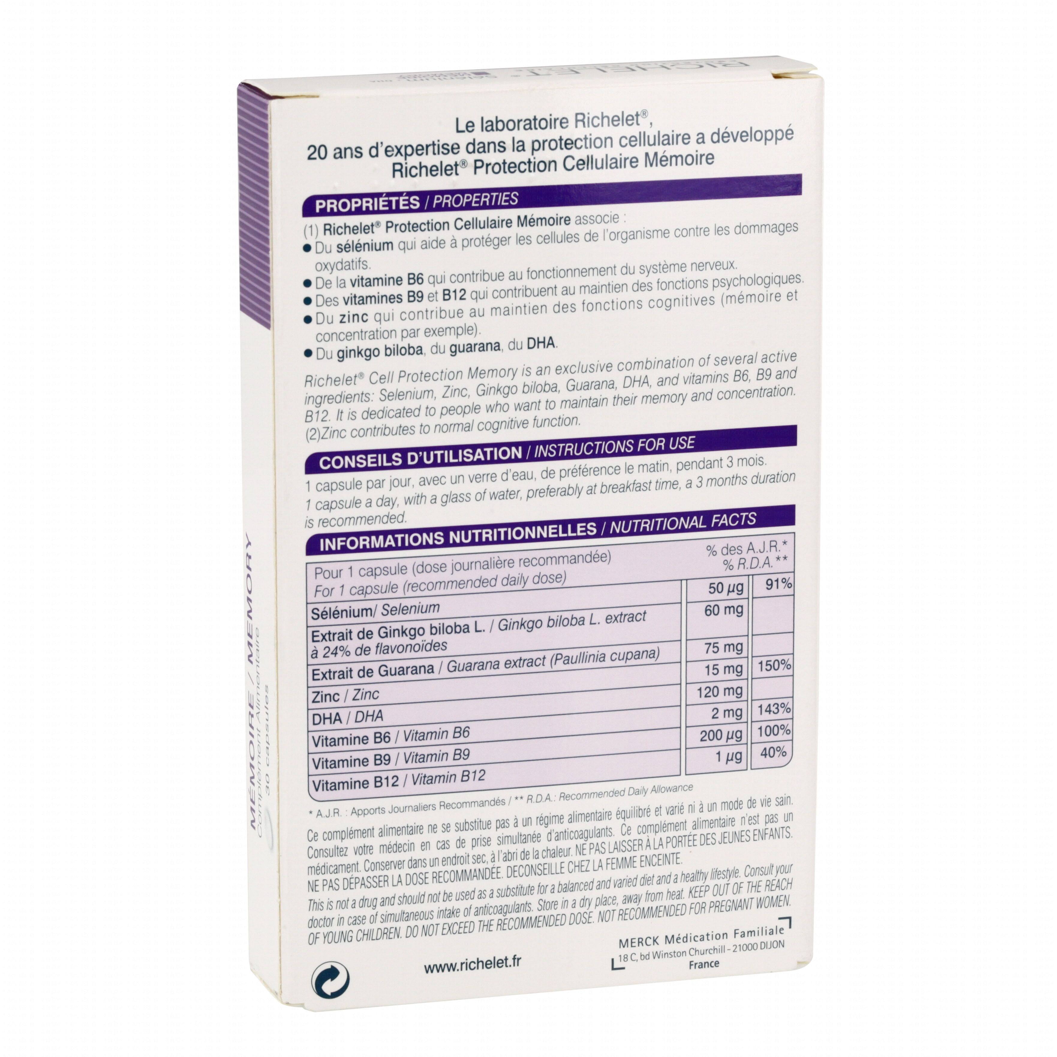 RICHELET Selenium mémoire 30 capsules Pharmacie en ligne Prado Mermoz